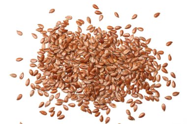 Beyaz arka plan üzerinde izole keten tohumu. keten tohumu ya da keten tohumu. Tahıllar. Sağlıklı gıda. üstten görünüm