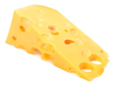 beyaz arkaplanda izole edilmiş peynir parçası