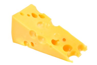 beyaz arkaplanda izole edilmiş peynir parçası
