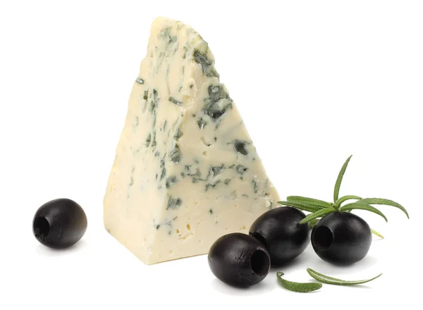 Blue Cheese Olives Rosemary Isolated White Background — Stock Photo, Image
