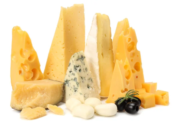 Variety Cheese Isolated White Background Different Sorts Cheese — Stock Photo, Image