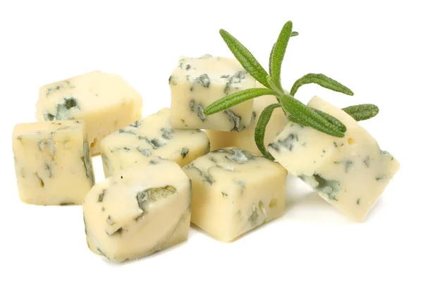 Blue Cheese Rosemary Isolated White Background — Stock Photo, Image