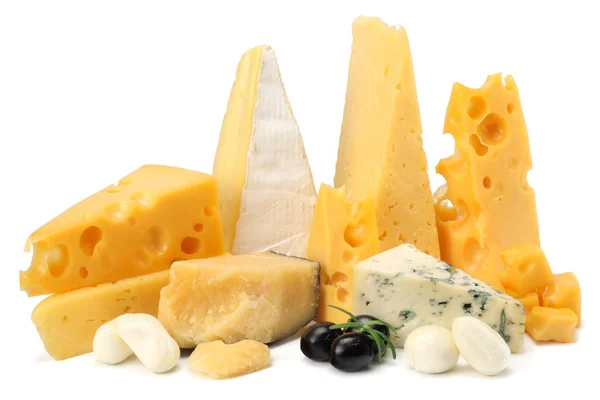 Käsesorte Isoliert Auf Weißem Hintergrund Verschiedene Käsesorten — Stockfoto