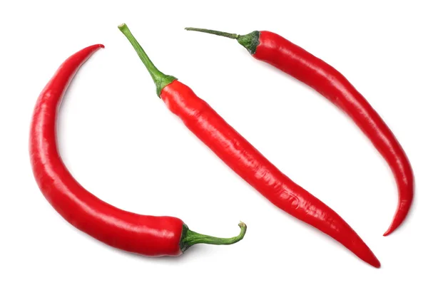 Piments Rouges Isolés Sur Fond Blanc Vue Dessus — Photo