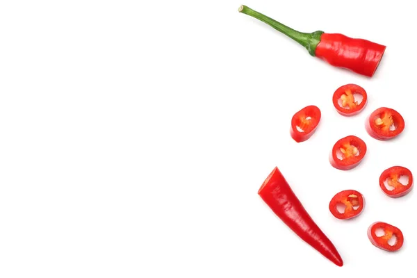 Sliced Red Hot Chili Peppers Isolated White Background Top View — Stock Photo, Image
