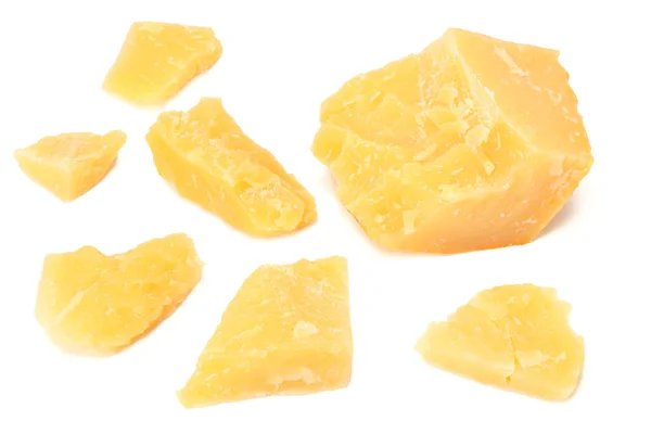 白い背景の平面図上で分離パルメザン チーズ — ストック写真
