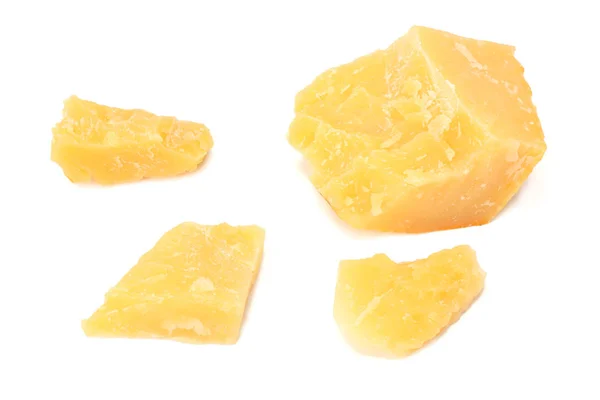 Τυρί Παρμεζάνα Που Απομονώνονται Ένα Λευκό Φόντο Κάτοψη — Φωτογραφία Αρχείου