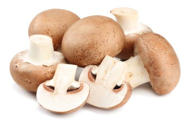 Beyaz arka planda izole edilmiş taze şampiyon mantarları