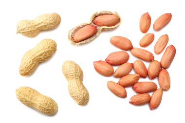 Beyaz arka plan üzerinde üstten görünüm izole fıstık