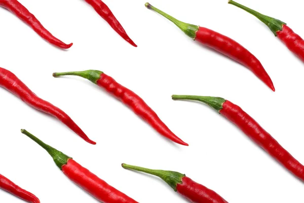 Piments Rouges Isolés Sur Fond Blanc Vue Dessus — Photo