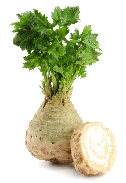 Knolselderij Met Blad Geïsoleerd Een Witte Achtergrond Selderij Geïsoleerd Wit — Stockfoto