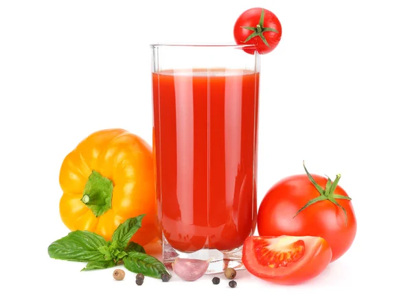 Succo Pomodoro Isolato Fondo Bianco Succo Vetro — Foto Stock