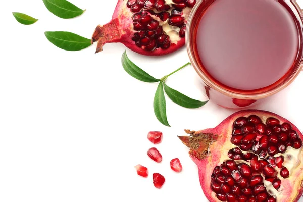 Pomegranate Juice Pomegranate Isolated White Background Top View — Stock Photo, Image