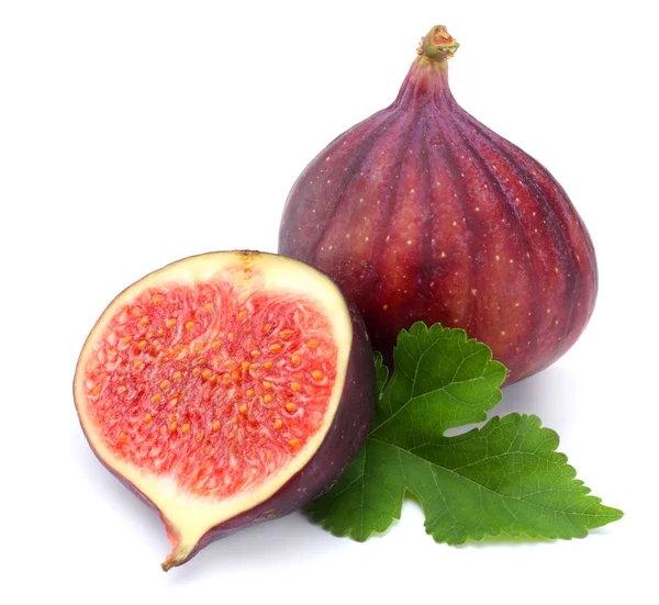 Fig Frukt Med Grönt Blad Isolerade Vitt Urklippsbana — Stockfoto