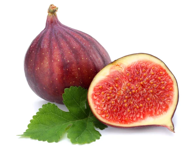 Fig Frukt Med Grönt Blad Isolerade Vitt Urklippsbana — Stockfoto