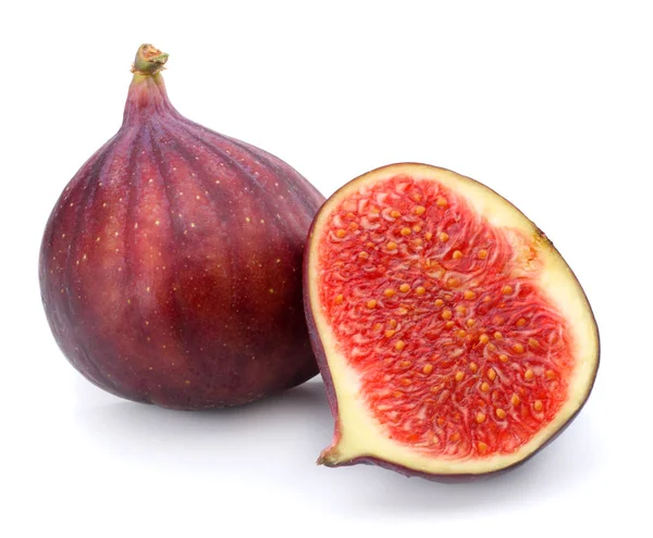 Figos Frutas Com Fatia Corte Isolado Branco Caminho Recorte — Fotografia de Stock