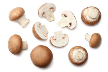 Taze champignon izole üzerinde beyaz arka plan mantar. üstten görünüm