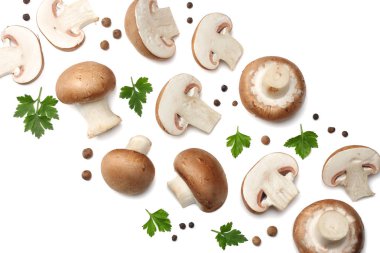 Taze champignon izole üzerinde beyaz arka plan mantar. üstten görünüm