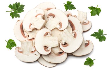 Taze champignon izole üzerinde beyaz arka plan mantar. üstten görünüm
