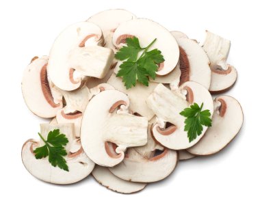 Taze champignon izole üzerinde beyaz arka plan mantar. üstten görünüm