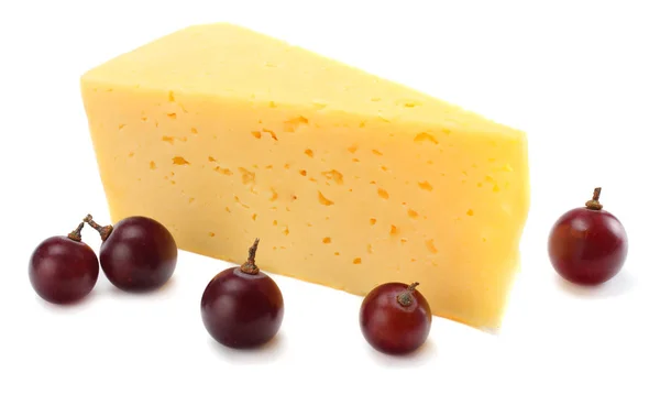 Trozo Queso Con Uvas Aisladas Sobre Fondo Blanco — Foto de Stock