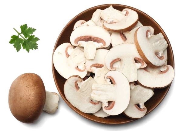 Frische Champignon Pilze Isoliert Auf Weißem Hintergrund Ansicht Von Oben — Stockfoto