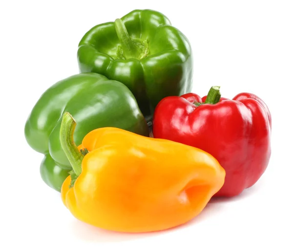 Four Green Red Yellow Sweet Bell Peppers Isolated White Background — Stock Photo, Image