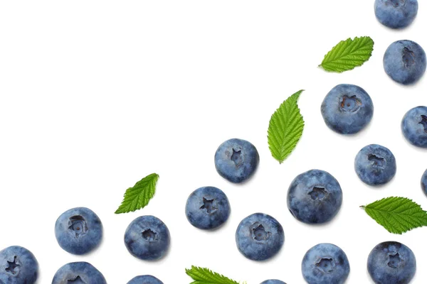 Healthy Background Blueberries Leaves Isolated White Background Top View — Stock Photo, Image