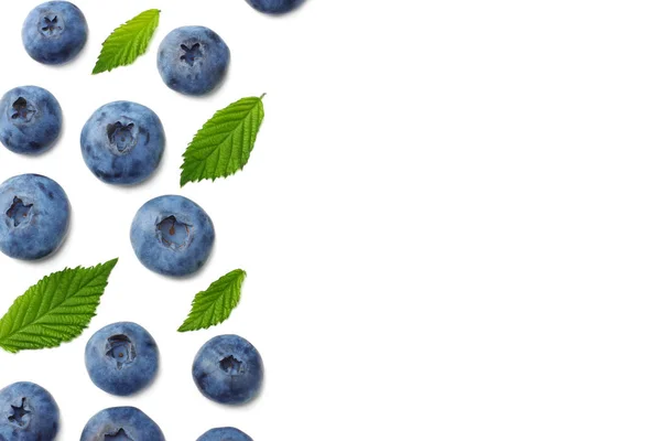 Gesunder Hintergrund Blaubeeren Mit Blättern Auf Weißem Hintergrund Ansicht Von — Stockfoto