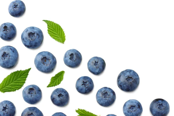 Gesunder Hintergrund Blaubeeren Mit Blättern Auf Weißem Hintergrund Ansicht Von — Stockfoto