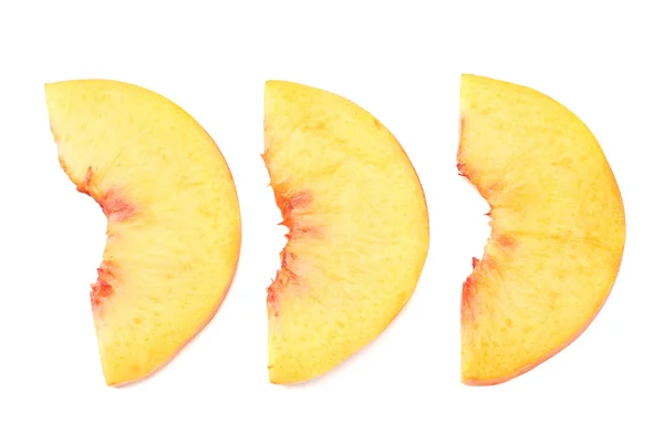 Peach Fruit Slices Isolated White Background Top View — Stock Photo, Image