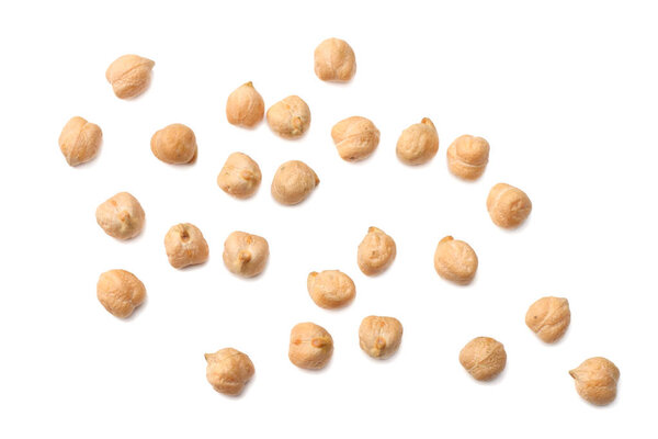 chickpeas isolated on white background. top view