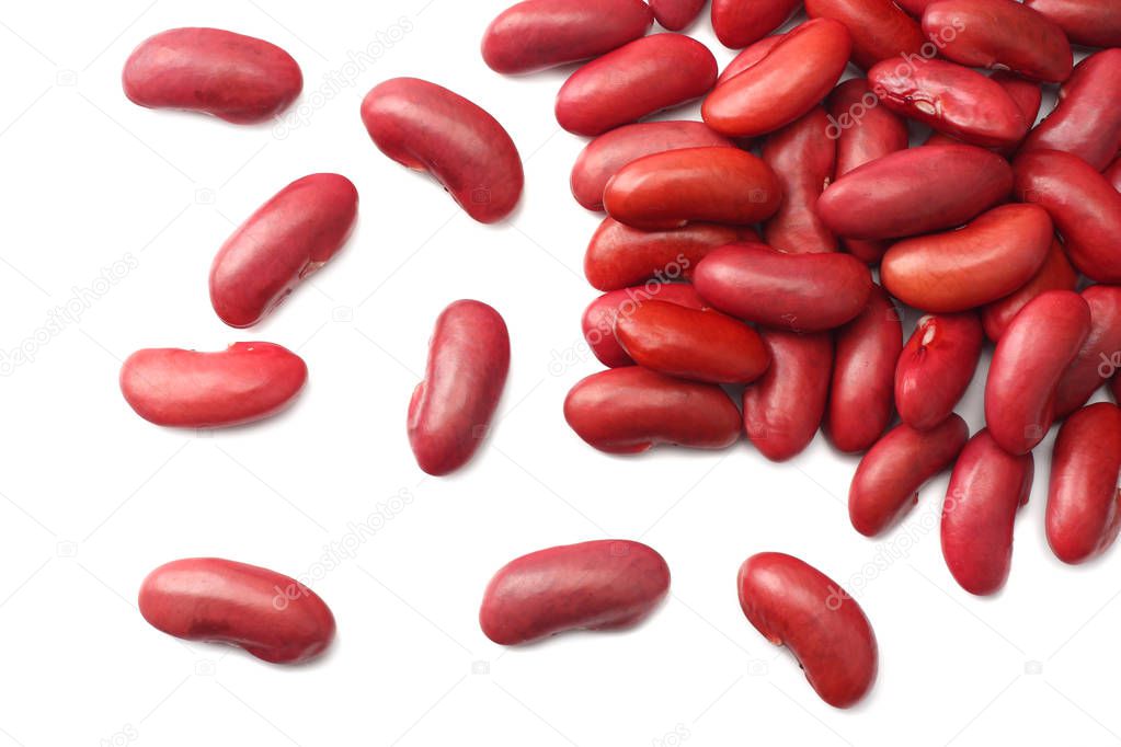 red kidney beans isolated on white background. top view