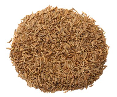 Kimyon ya da kimyon tohumları beyaz arka planda izole edilmiş. Üst görünüm