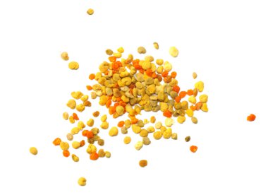 Beyaz arka plan üzerinde izole arı polen tatlım. üstten görünüm