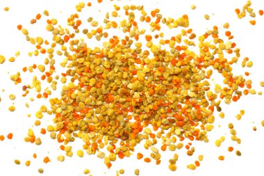 Beyaz arka plan üzerinde izole arı polen tatlım. üstten görünüm