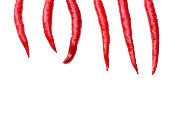 Rote Chilischoten Isoliert Auf Weißem Hintergrund Von Oben — Stockfoto