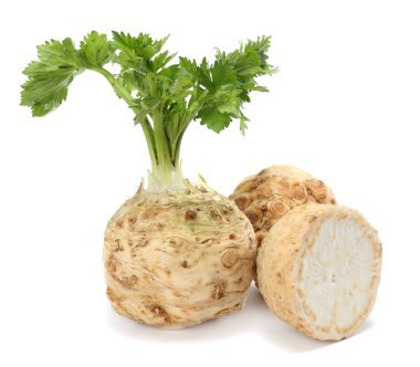 celery root with leaf isolated on white background. Celery isolated on white. Healthy food clipart