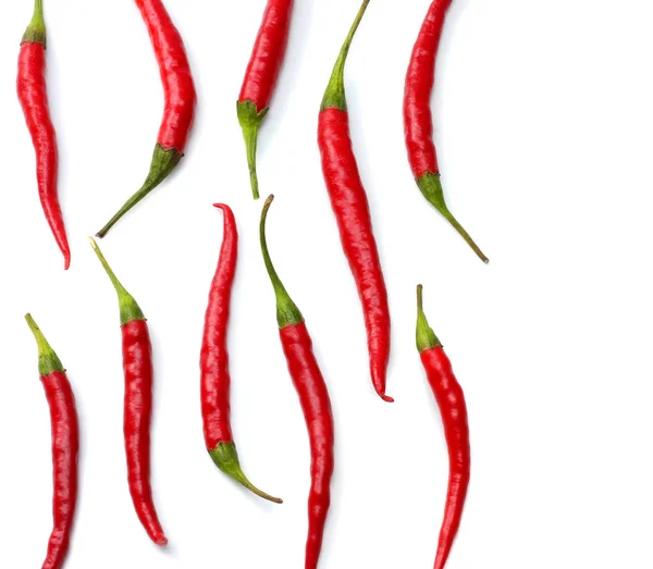 Piments Rouges Isolés Sur Fond Blanc Vue Dessus — Photo