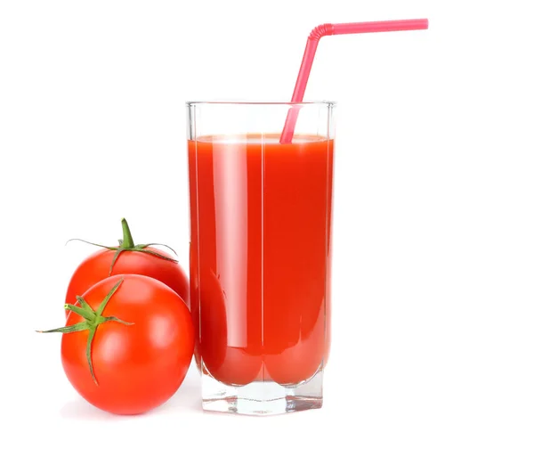 Suco Tomate Isolado Sobre Fundo Branco Suco Vidro — Fotografia de Stock