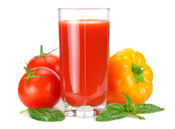Jus Tomat Diisolasi Pada Latar Belakang Putih Jus Dalam Gelas — Stok Foto