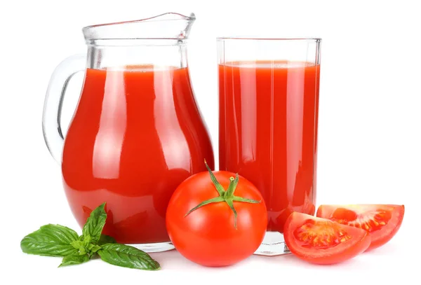 Tomatjuice Glasbehållaren Isolerad Vit Bakgrund — Stockfoto