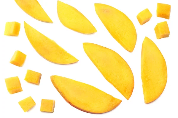 Mango Plátek Izolovaných Bílém Pozadí Zdravé Jídlo Pohled Shora — Stock fotografie