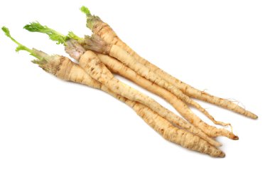 Beyaz arka plan üzerinde izole taze maydanoz kökü