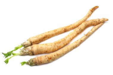 Beyaz arka plan üzerinde izole taze maydanoz kökü