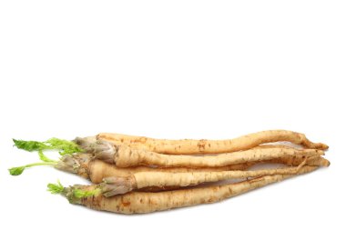 Beyaz arka plan üzerinde izole taze maydanoz kökü