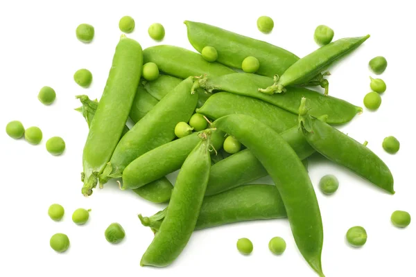 Guisantes Verdes Frescos Aislados Sobre Fondo Blanco Vista Superior —  Fotos de Stock