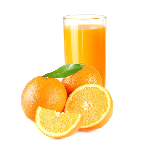 Orange Juice Orange Green Leaf Isolated White Background Juice Glass — Stock Photo, Image