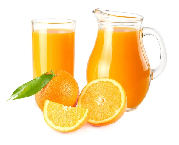 Orange Juice Orange Green Leaf Isolated White Background Juice Glass — Stock Photo, Image