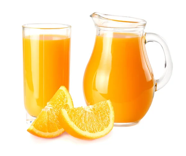 Jus Orange Met Oranje Geïsoleerd Een Witte Achtergrond Sap Glas — Stockfoto